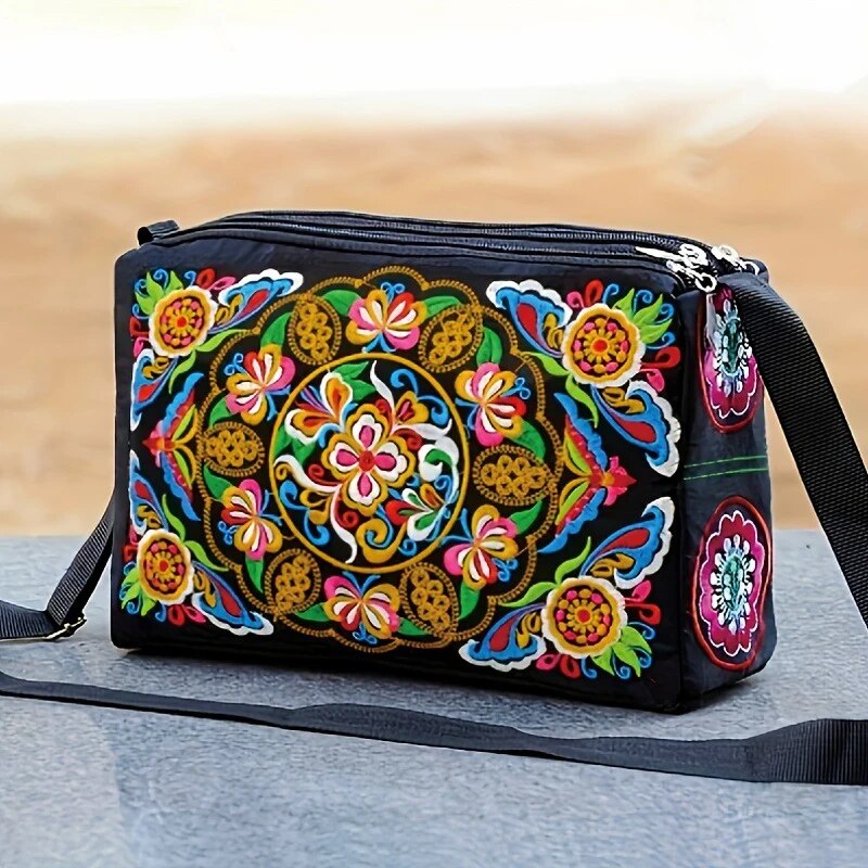 Travel Accessories Luxury - Women's Embroidered Flowers Nylon Crossbody Bag
