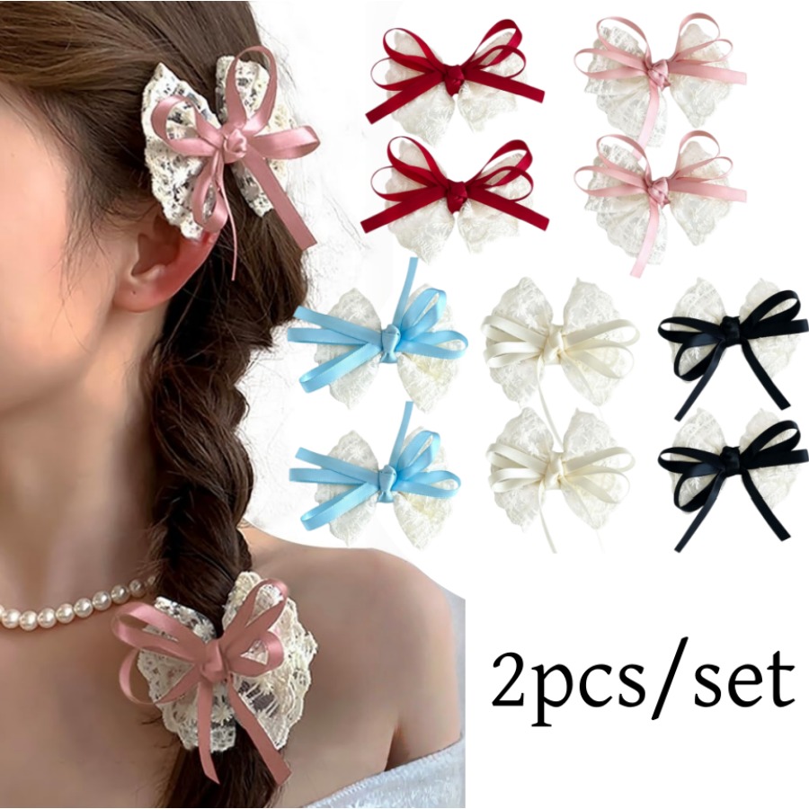 2pcs/set Cute Lace Bow Hair Cl - Travel Accessories Kit review and price