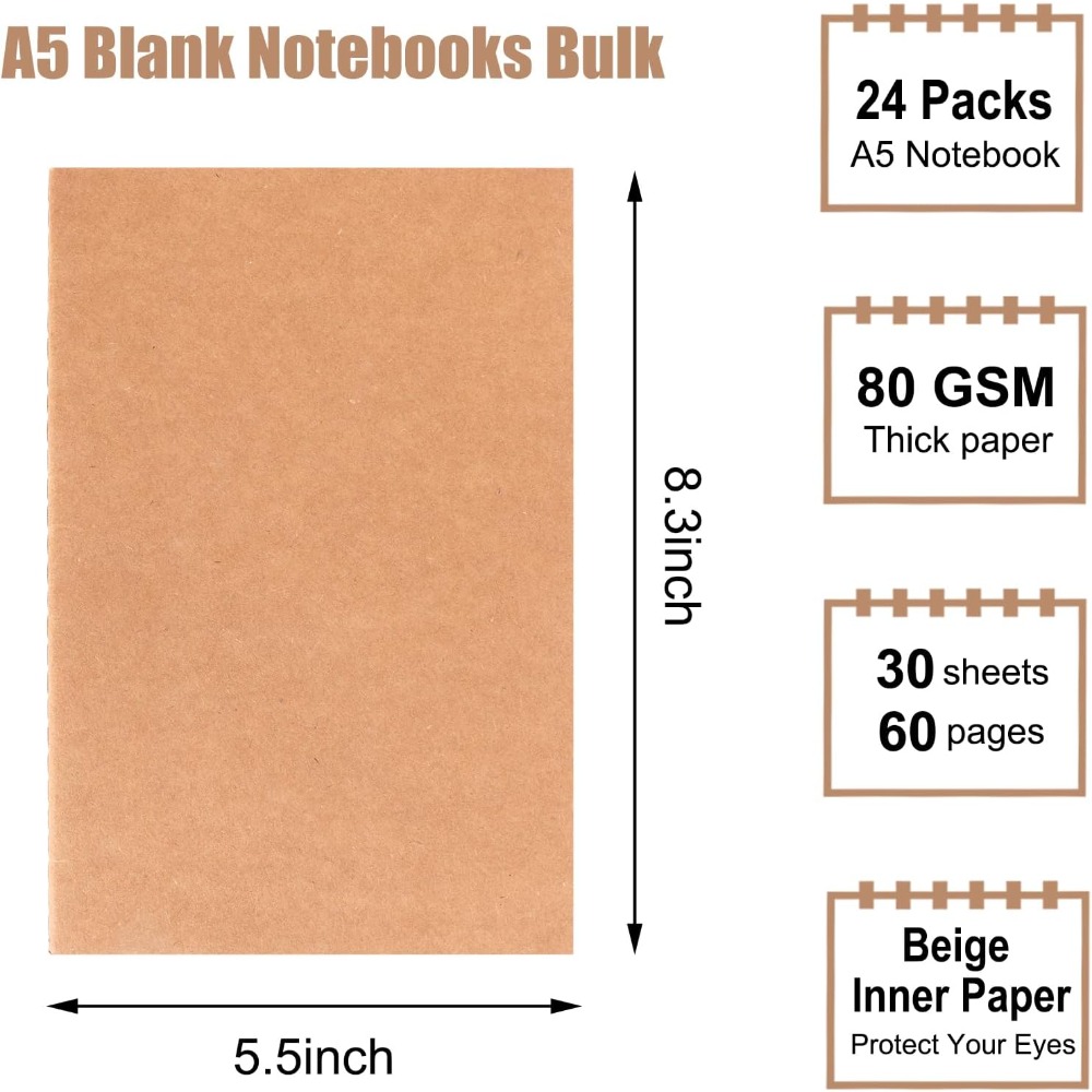 24 Pack A5 Blank Kraft Noteboo - Travel Notebook Journal review and price